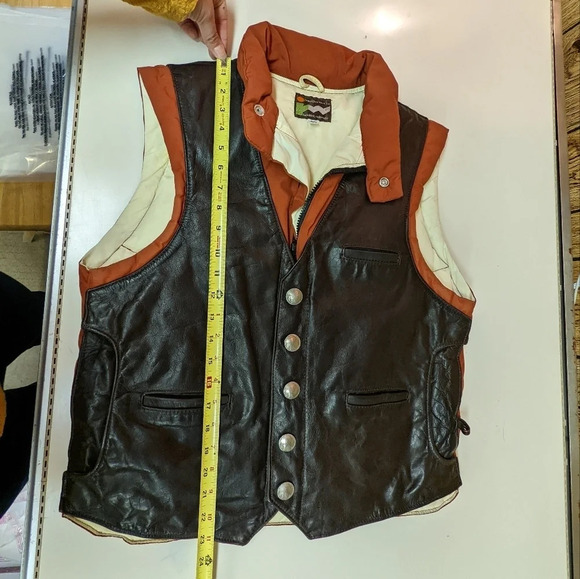 Vintage Remington West Goose Down Vest Yellowstone Leather Indian Nickel 40/M - Picture 15 of 16